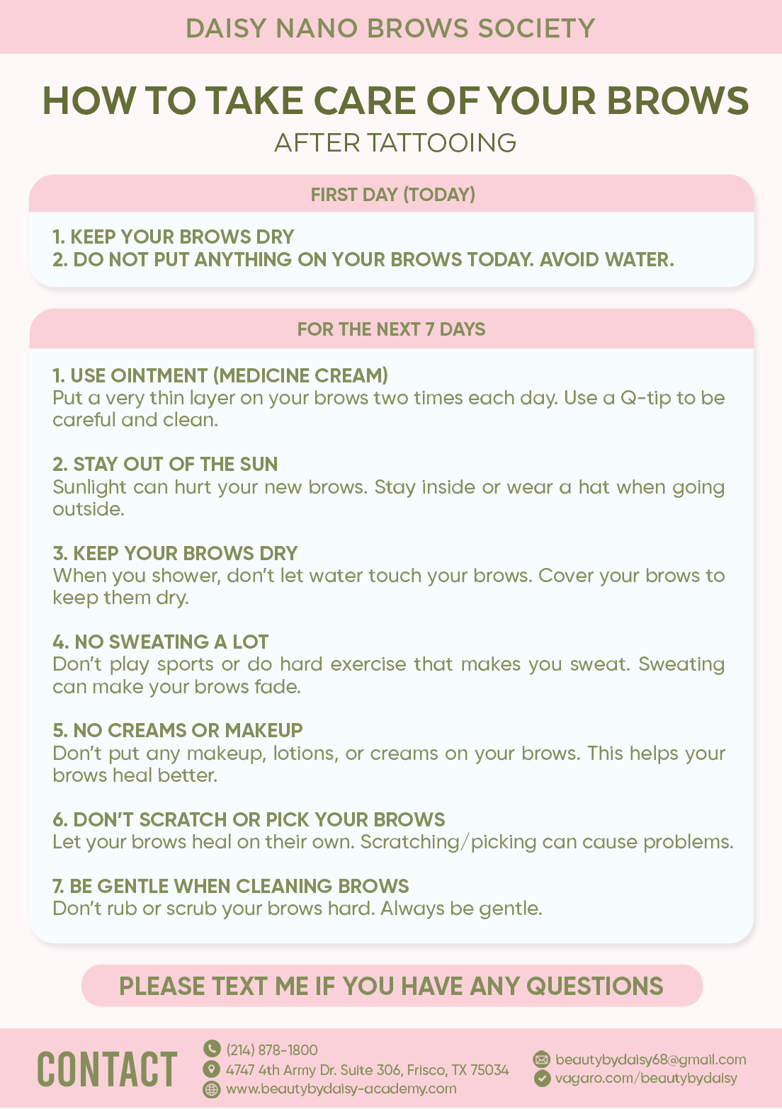 Brow Aftercare Instructions